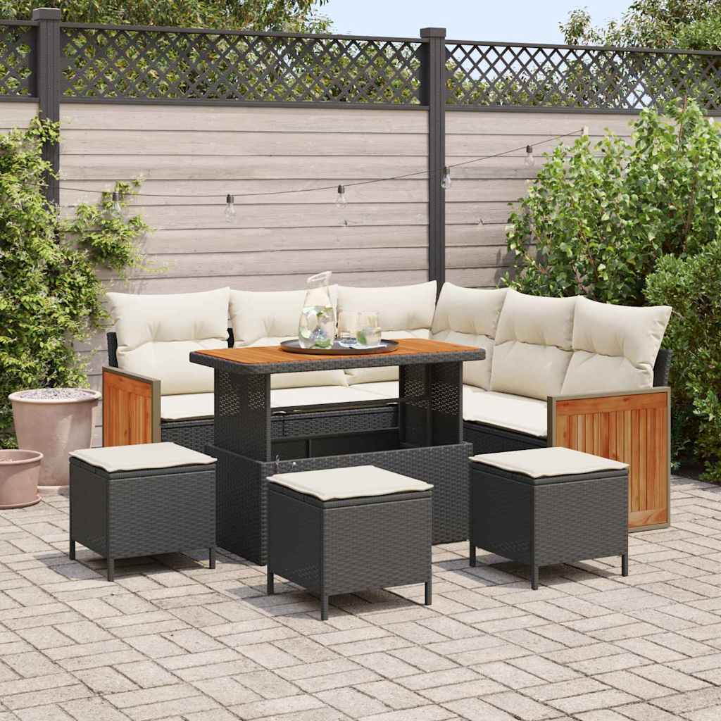 Garten-Sofa-Set 8 pcs Schwarz und Creme 110 x 55 x 71 cm